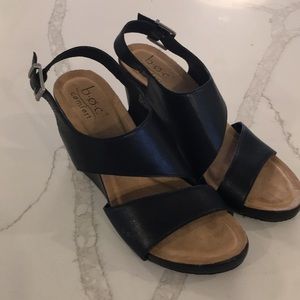 BOC black leather wedges
